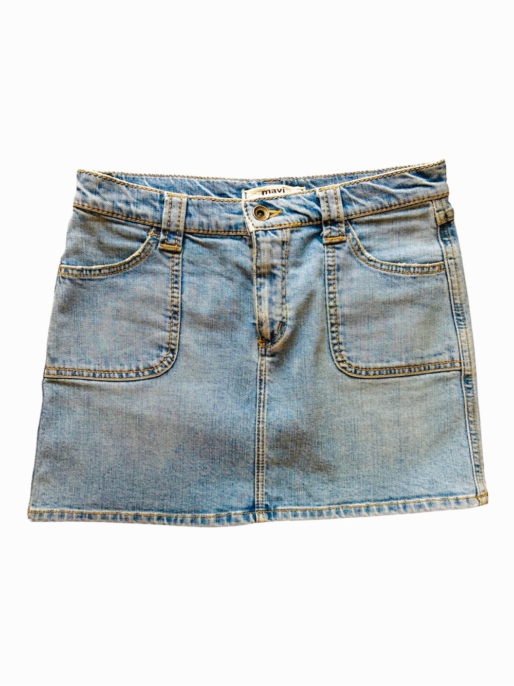 Mavi Light Wash Denim Mini Skirt Y2K Low Rise Stretch Jean Skirt Casual Coastal
